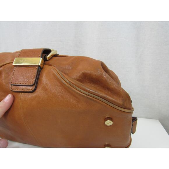 Michael Kors Brown Leather Buckle Shoulder Bag Gold Fold Over Michael - Picture 7 of 13